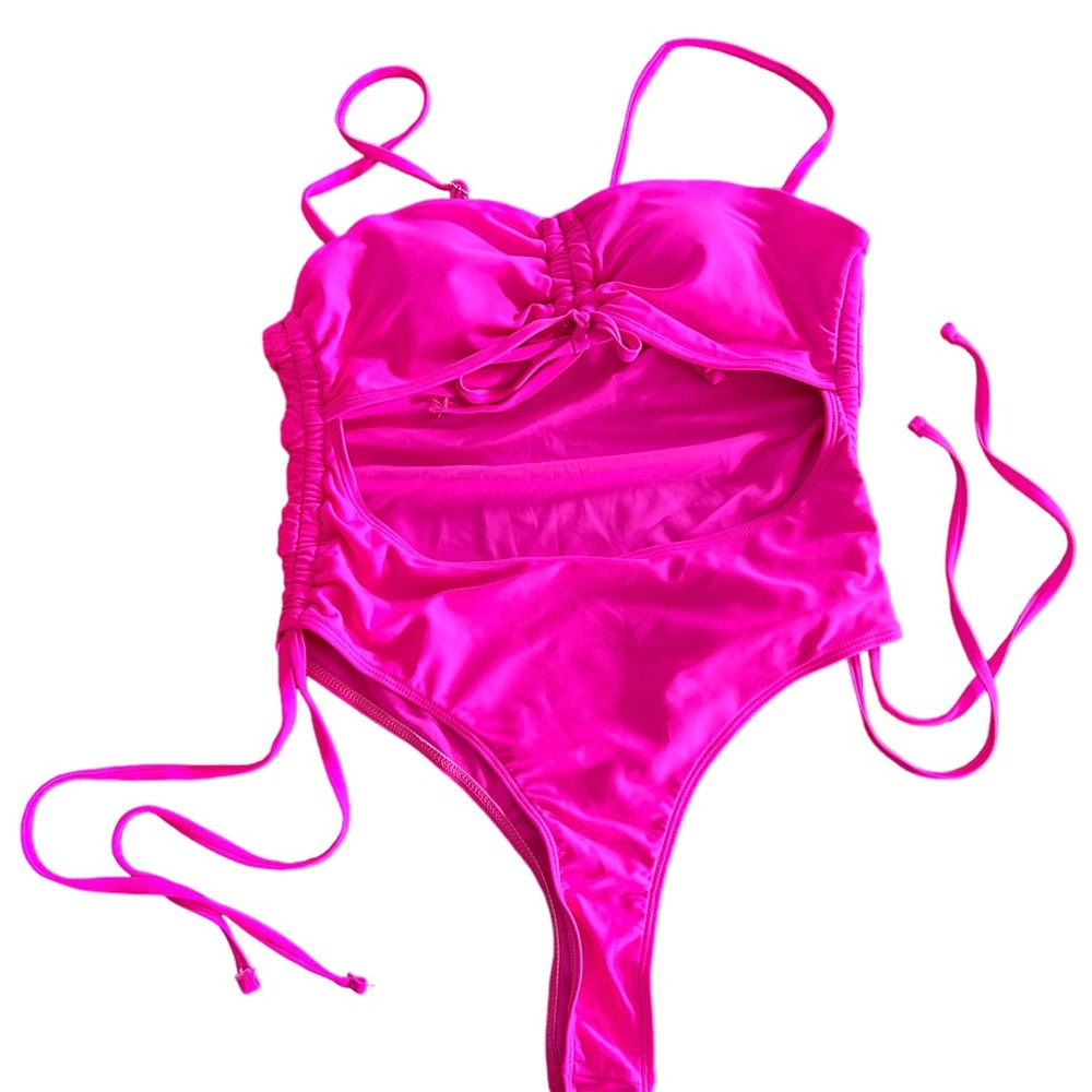 Hot pink thong bottom monokini cut out high cut 1 piece swimsuit swimwear NWT